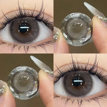 1Pair 0 to -8.00 Degree Colored Contact Lenses for Eyes with Diopters Grey Lenses Fashion Lens Soft Natural Beauty Pupil